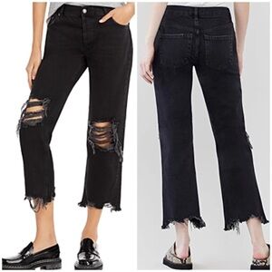 Free People Maggie Mid Rise Straight Jeans Cropped Distressed Ripped Sz 29